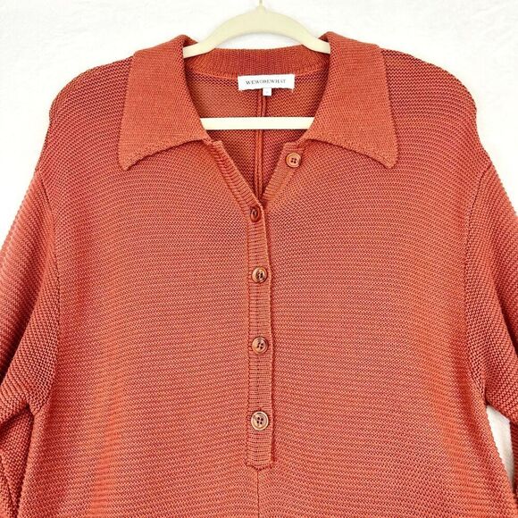 Weworewhat Knit Boxy Romper Size Large Long Sleeve Half Button Clay Collared - Picture 4 of 7